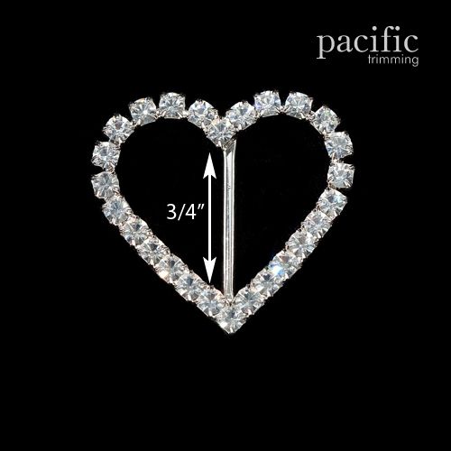 0.75 Inch Rhinestone Heart Slider Silver