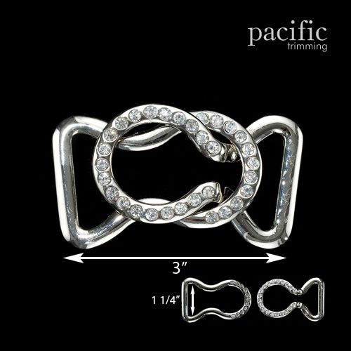 1.25 Inch Rhinestone Front Buckle Closure Silver