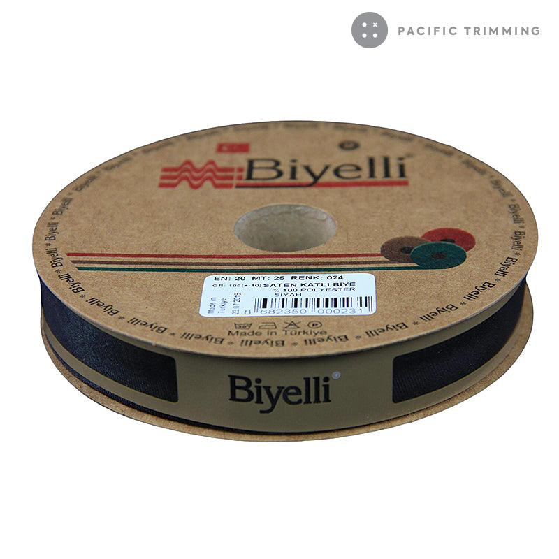 Biyelli 3/4" Satin Bias Tape Black