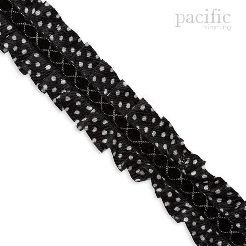 1 Inch Pleat Dot Satin Center Trim Black