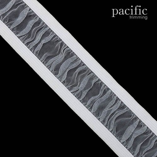 1 Inch Both Stretch Edged Sheer Ruffle Elastic Trim 280040RF White