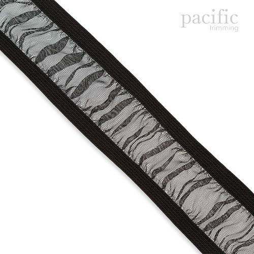 1 Inch Both Stretch Edged Sheer Ruffle Elastic Trim 280040RF Black