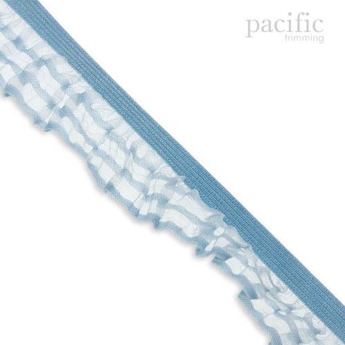 1 Inch Striped Sheer Stretch Ruffle Elastic Trim 280041RF Sky Blue