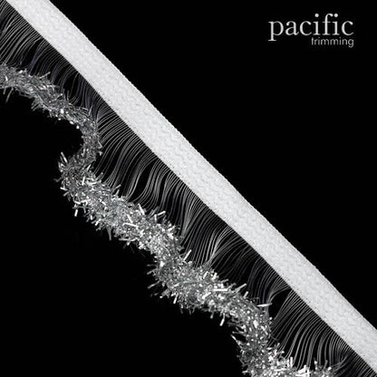 1 Inch Sparkling Edge Stretch Ruffle Elastic Trim 280052RF Silver