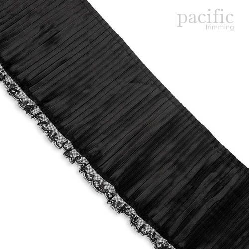 5 Inch Lace Edged Satin Pleat Trim Black