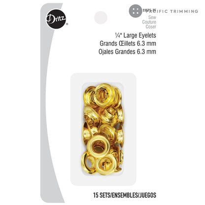 1/4" Large Eyelets Gold 15 Sets