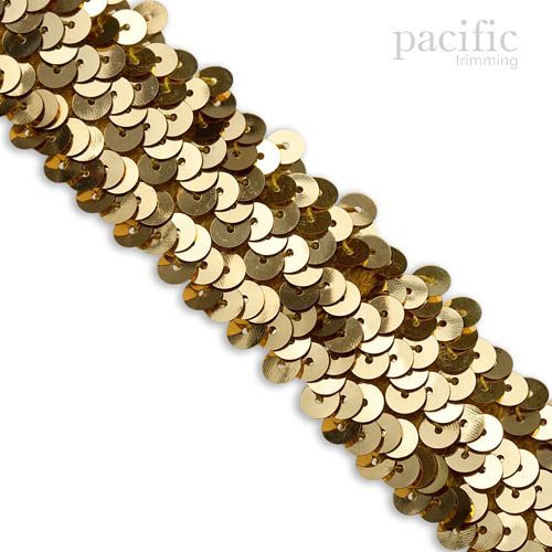 1.25 Inch 3-Row Stretch Sequins Gold