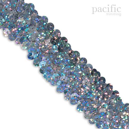 1.25 Inch 3-Row Stretch Sequins Hologram Silver