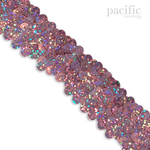 1.25 Inch 3-Row Stretch Sequins Hologram Pink