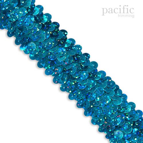 1.25 Inch 3-Row Stretch Sequins Hologram Blue