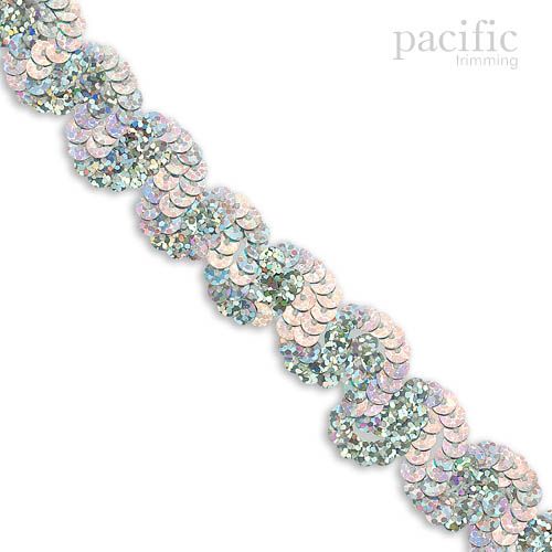 0.88 Inch Sequin Scroll Trim Multi-Silver