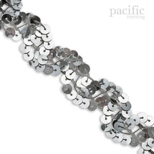 1 Inch Sequin Scroll Trim Silver