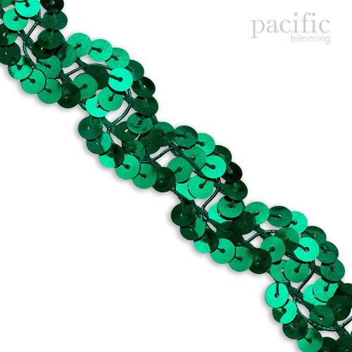 1 Inch Sequin Scroll Trim Dark Green