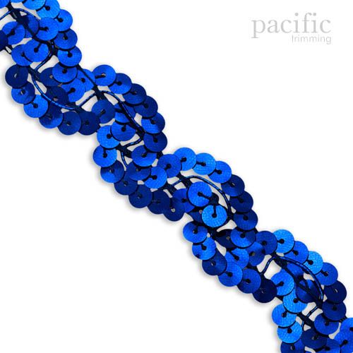 1 Inch Sequin Scroll Trim Blue