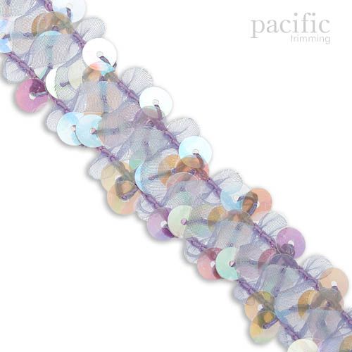 0.75 Inch Stretchable Sequin/Ribbon Trim Light Purple