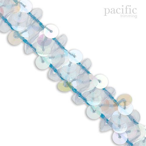 0.75 Inch Stretchable Sequin/Ribbon Trim Light Blue