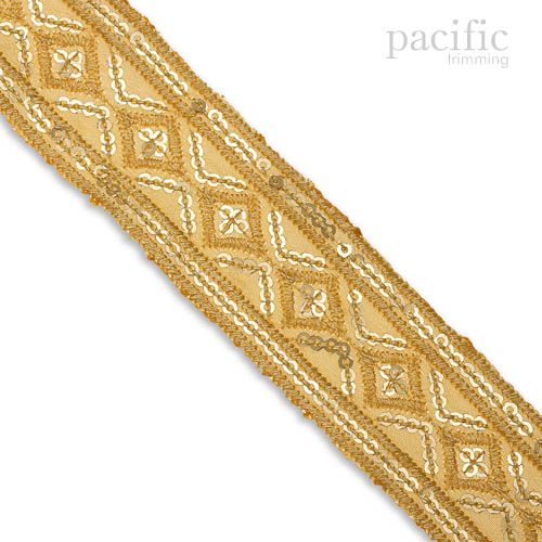 1.38 Inch Sequin Diamond Pattern Trim Matt Gold