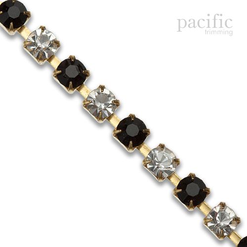 Rhinestone Chain Gold Base Crystal and Jet Stone