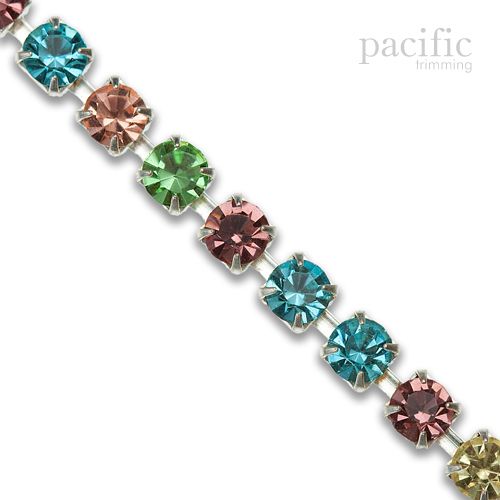 Rhinestone Chain Nickel Base Blue/Green/Pink Stone