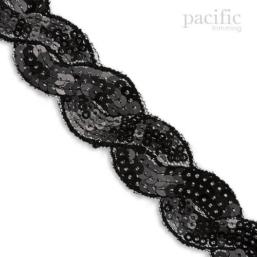 1.25 Inch Inch Twist Pattern Sequin Trim Black