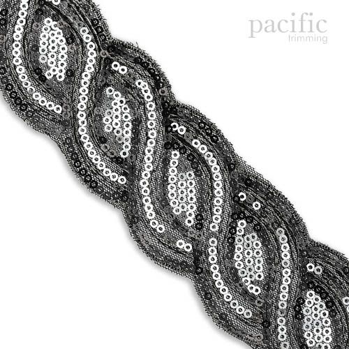 1.75 Inch Twist Pattern Sequin Trim Black/White