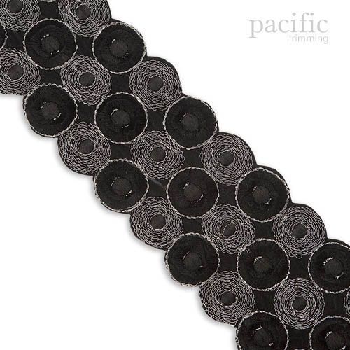 2.5 Inch Dot Embroidery Trim (Iron-on) Black/Gunmetal