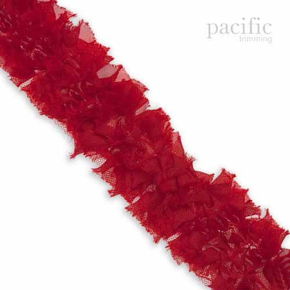 2 Inch Frayed Chiffon Grass Trim Red