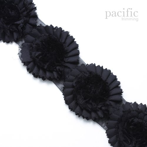 2.5 Inch Frayed Chiffon Flower Trim Navy