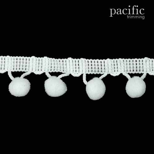 0.38 Inch Pom Pom Fringe White