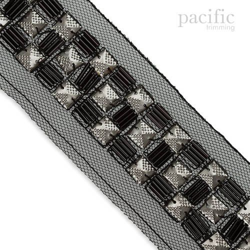 2 Inch Studs Beaded Border Black/Gunmetal