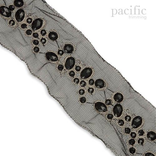 3 Inch Embroidered Jewel Border Black/Bronze Sheer