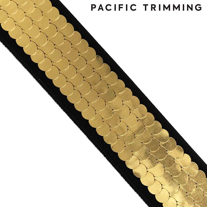 1 Inch Black with Gold Metallic Pattern Elastic