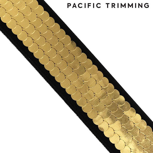 1 Inch Black with Gold Metallic Pattern Elastic