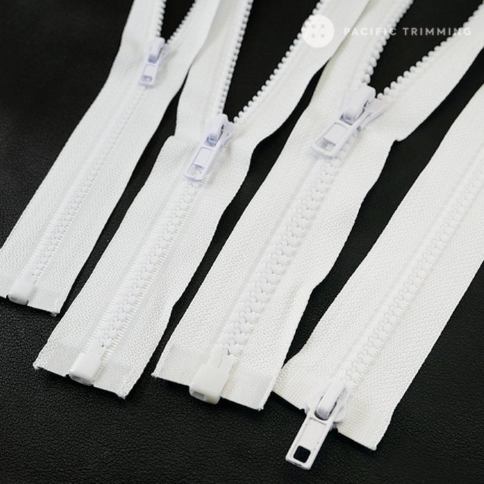 #3, #5, #8 White One Way Two Way Molded Plastic Zipper