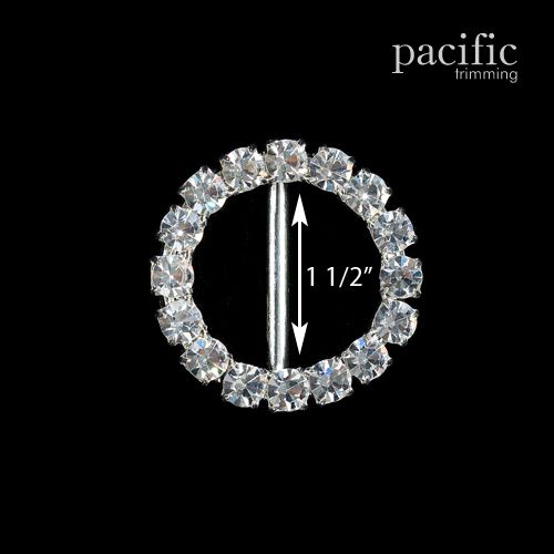 1.5 Inch Round Rhinestone Slider Silver