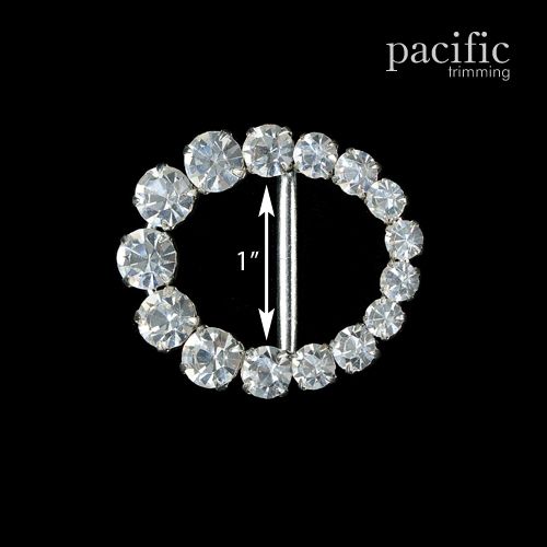 1 Inch Oval Rhinestone Slider Silver