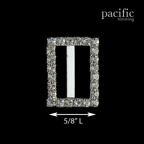 0.63 Inch Rectangle Rhinestone Slider Silver