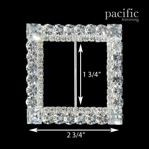 1.75 Inch Square Rhinestone Buckle Slider Silver