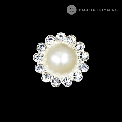 Dome Shape Faux Pearl Rhinestone Shank Button BU190707 