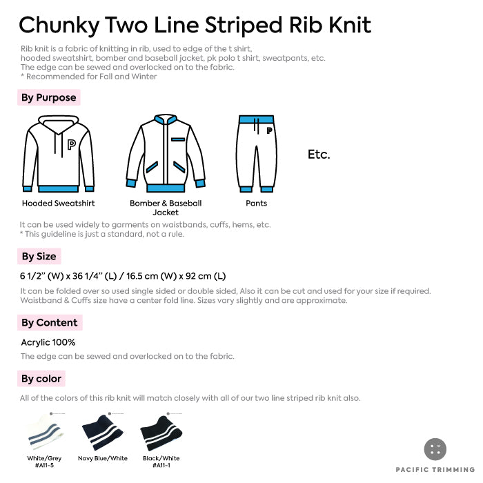 Chunky Two Line Striped Rib Knit Multiple Colors