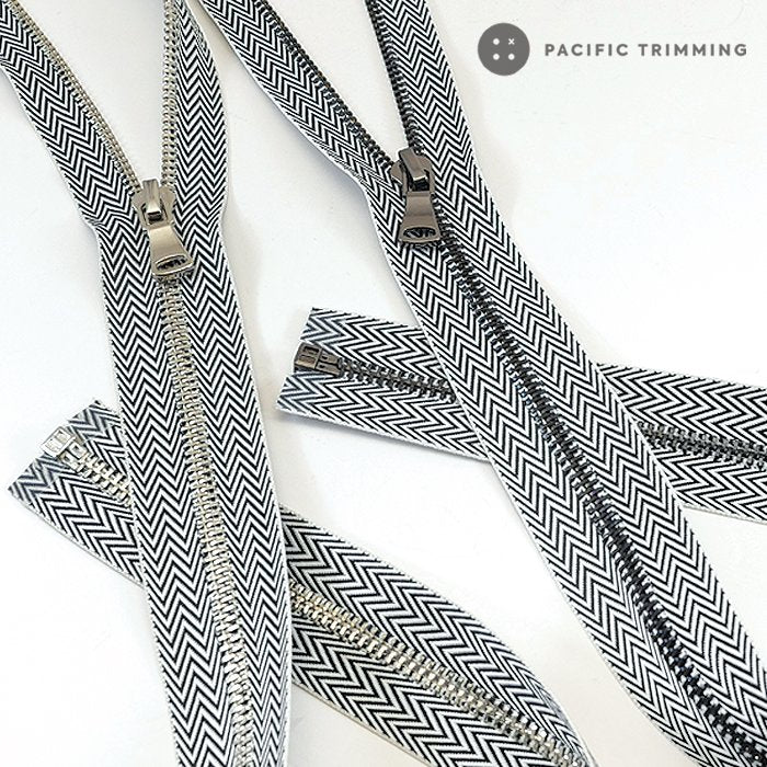 #5 Black & White Herringbone Woven Tape Metal Teeth Zipper