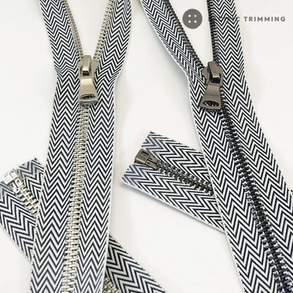 #5 Black & White Herringbone Woven Tape Metal Teeth Zipper