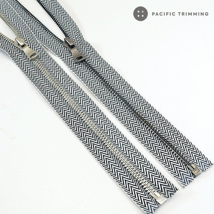 #5 Black & White Herringbone Woven Tape Metal Teeth Zipper