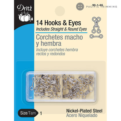 Dritz 14 Hooks & Eyes Nickel Size 1