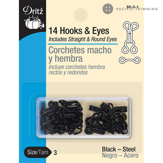 Dritz 14 Hooks & Eyes Black Size 3