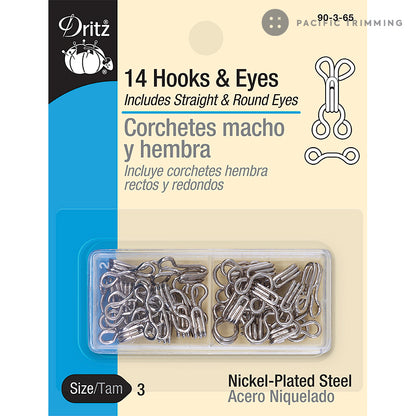 Dritz 14 Hooks & Eyes Nickel Size 3