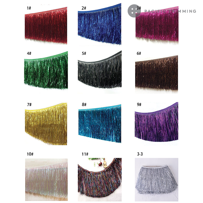 4", 8" Metallic Fringe Trim Multiple Colors