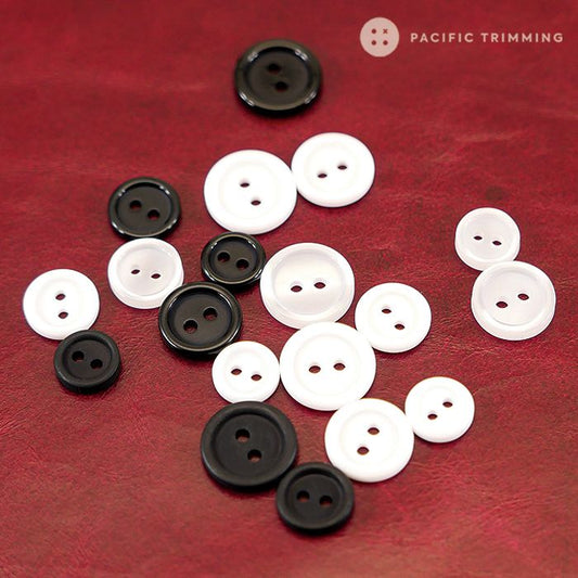 White & Black Round Rim Polyester 2 Hole Shirt Button