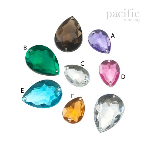 A Packet of Acrylic Sew on Rhinestone Pear 2 Sizes Brown/Green/Aqua/Lavender/Pink/Crystal