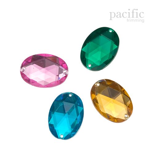 25mm Oval Acrylic Sew on Rhinestone Green/Pink/Aqua/Camel